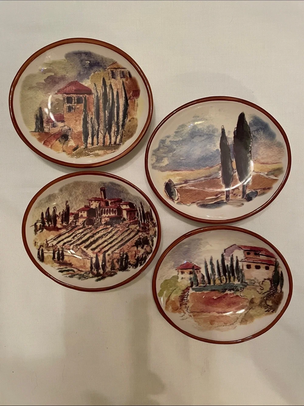 Williams Sonoma Tuscan Landscape Set of (4) Dip Appetizer Dishes 5-1/2” Ceramic